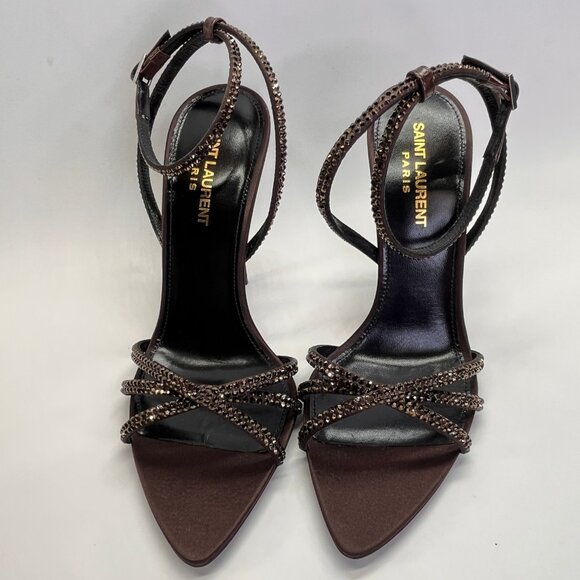 Saint Laurent Ava 105 Heels Size 38 Brown Crystal Embellished Stiletto Sandals - Picture 3 of 16